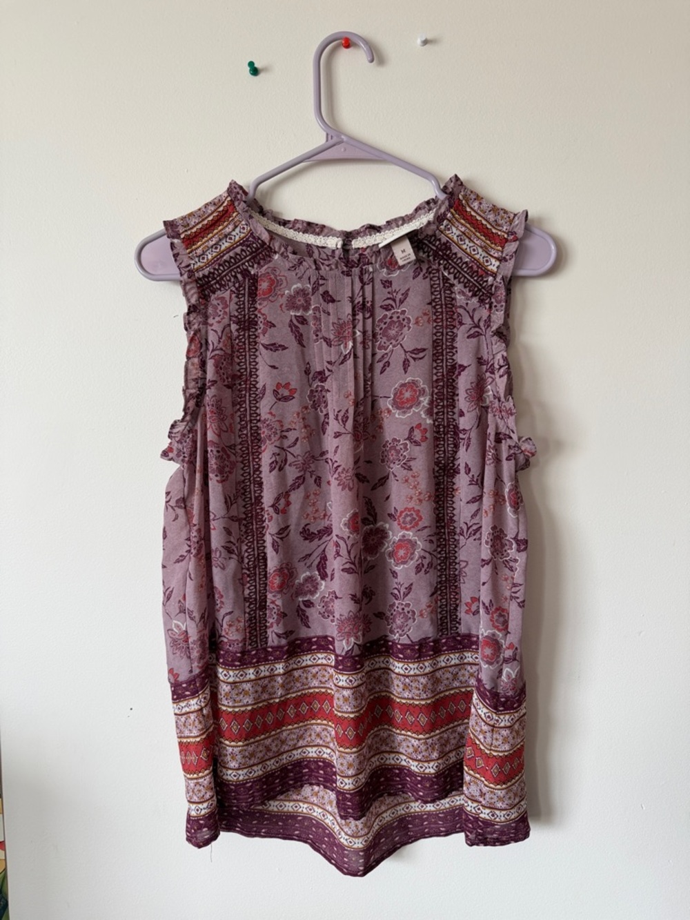 Knox Rose Lavender Floral Border Print Sleeveless Top